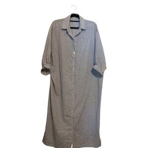 Zanzea Women's Shirtdress Long Oversized Buttondown Stripe Cotton Sz S Lagenlook